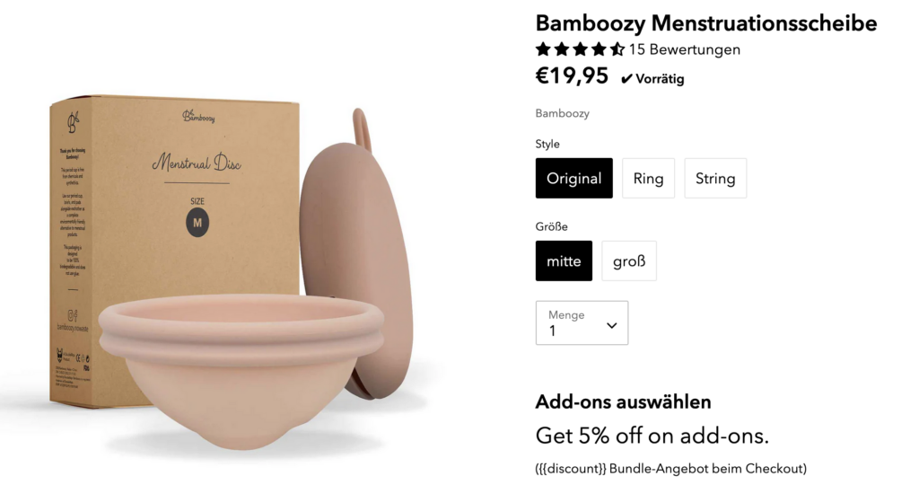 Bamboozy-Angebot der Menstruationsscheibe